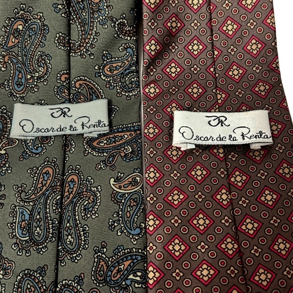 Lot Oscar de la Renta Neckties Ties Paisley Cubed Patterns Hand Finished - Picture 10 of 15